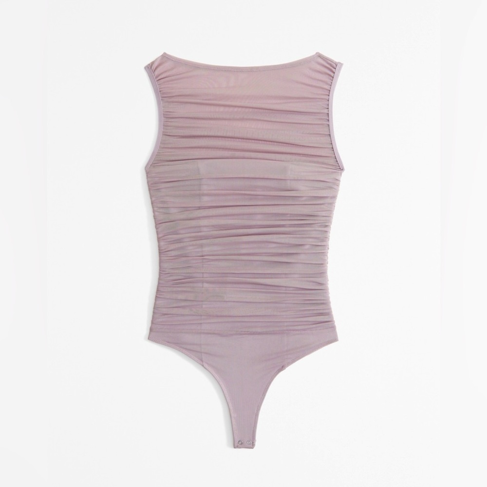 ABERCROMBIE & FITCH Ruched Mesh Boatneck Bodysuit Size Large